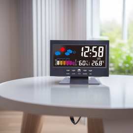 万年历温湿度彩屏时钟  天气预报LCD背光闹钟  8082T声控气象钟