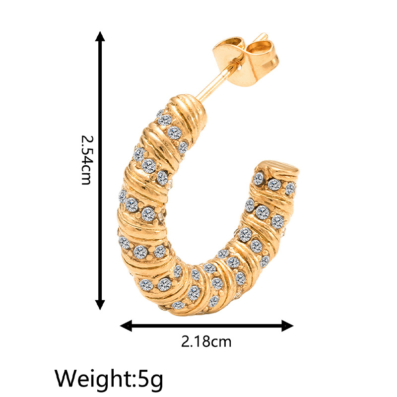 Transfronterizo nuevo acero inoxidable de 18K chapado en oro avanzados pendientes en forma de U europeo y americano estilo ins diamantes incrustados moda Luz de lujo pendientes de las mujeres