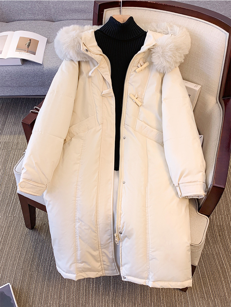 2024 Korean version women's Hong Kong long style over the knee student thick cow horn button cotton loose large fur_voghion.com