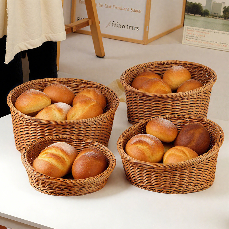 Imitation Rattan Woven Oblique Bread Basket Supermarket Fruit Snack Display Basket Household Snack Storage Box Kitchen Storage Basket