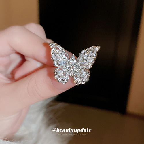 Super fairy luxury zircon butterfly open ring European and American light luxury trendy index finger ring niche high-end versatile hand jewelry