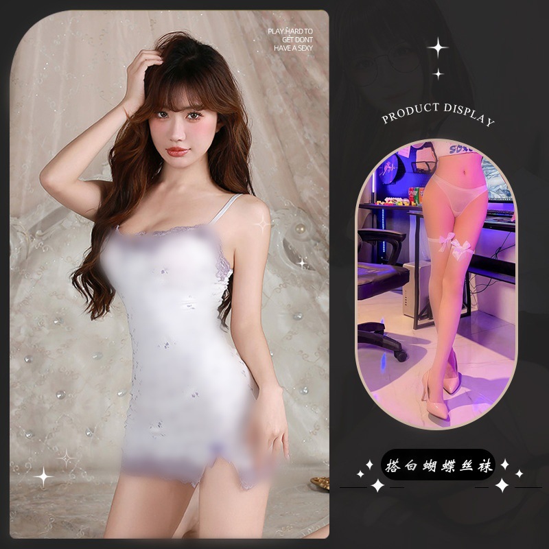 보라색 꽃 스커트 (잠옷 T 바지) 활 흰색 스타킹
