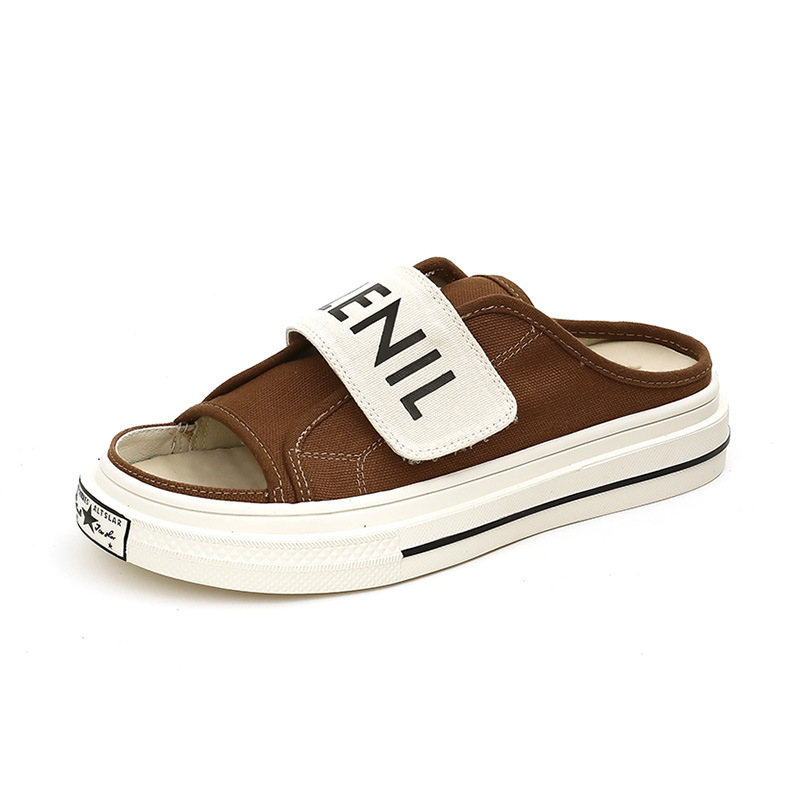 Canvas Slippers Women Summer New Sandals And Slippers Girls Wear Fashion Flat Velcro Beach Slippers Women_voghion.com
