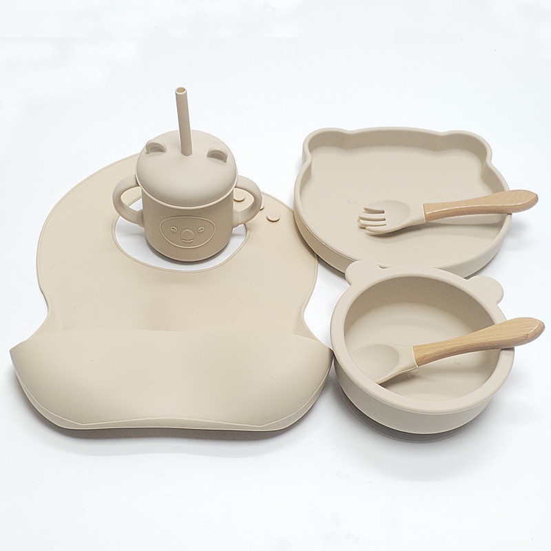 오프화이트 (리틀베어 1칸 실리콘 접시 + 곰그릇 + 턱받이 + 컵 + 나무손잡이 + 스푼 + 포크)