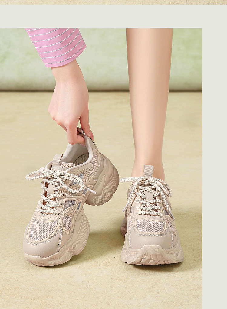 Giày sneaker nữ chunky đế dày tăng chiều cao thoáng khí — G923E Màu be chi tiết 18
