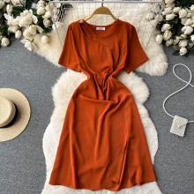 法式复古连衣裙女夏季新款高级感不规则开叉包臀气质中长款小黑裙