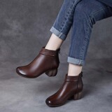 以一 Кожаные ретро универсальные короткие сапоги, воловья кожа, мягкая подошва, простой и элегантный дизайн