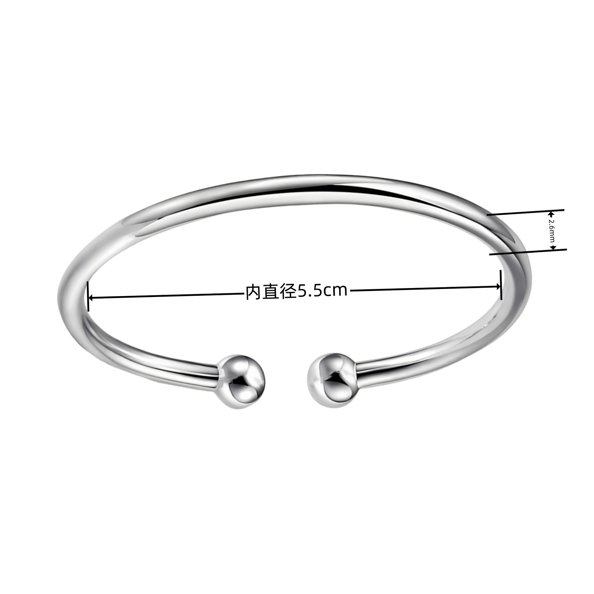 Beaded bracelet, silver, Chinese-style simple elegant design, 8 cm