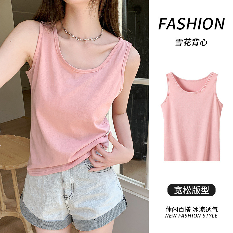 H925 Snowflake Cotton Camisole Women's Summer Outer Wear Loose Meat Covering Base Inner Round Neck Sleeveless Old Man Shirt Top