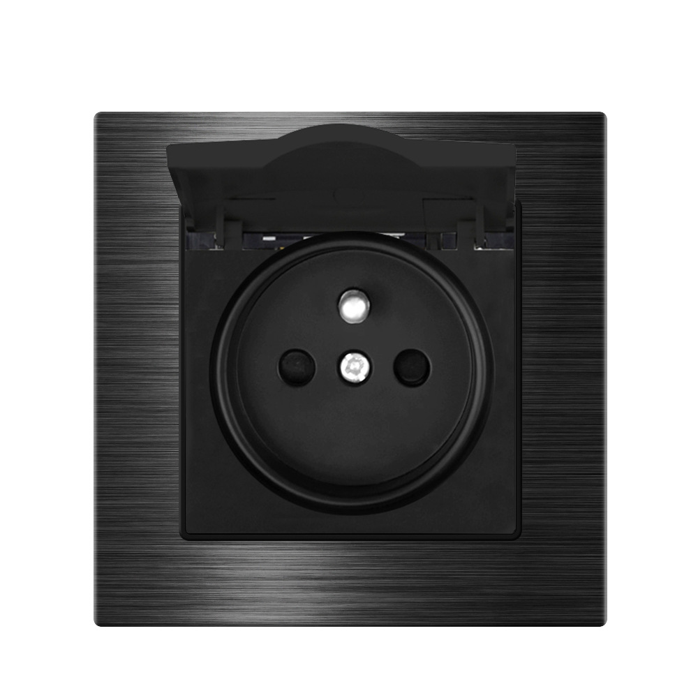 86型法式带盖插座法规接地插座法标16A墙壁铝合金插座厂家直销