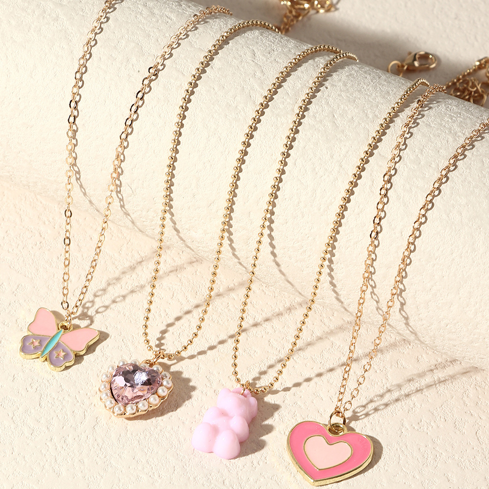 Necklace Butterfly Heart Bear Creative Round Bead Chain Necklace display picture 5