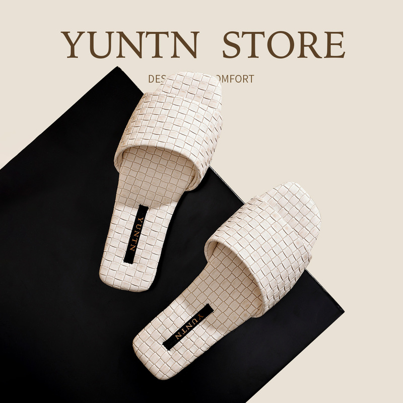 Cloud-Like Spring and Summer Light Luxury High-End Bv-Style Retro Texture Couple's Open-Toe Slippers for Women, Indoor Non-Slip Home Use