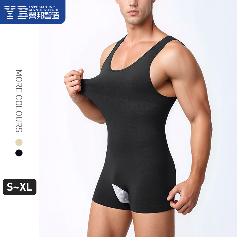 Amazon Men's Shapewear Tummy Control Boxer Jumpsuit Corset Tummy Control Fitness Training Large Size Bodysuit