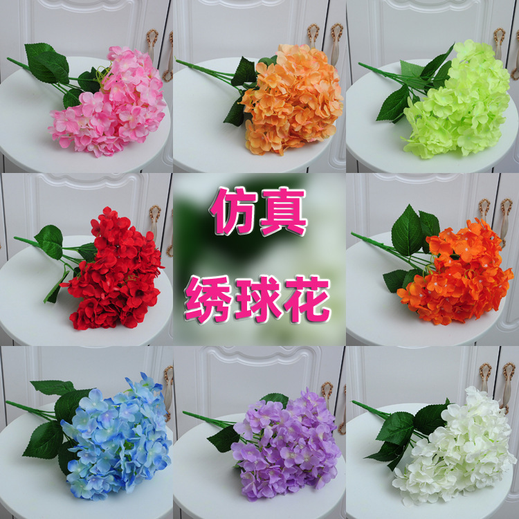 Flor artificial Planta artificial 6-cabeza Hortensia tela de seda ramo de la boda celebración diseño lugar flor artificial