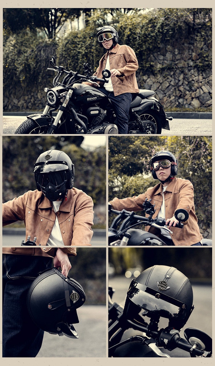 3C Certified Retro Cruise Motorcycle Helmet for Men and Women, Winter Warm Motorcycle 3/4 Helmet, Electric Vehicle Safety Helmet
