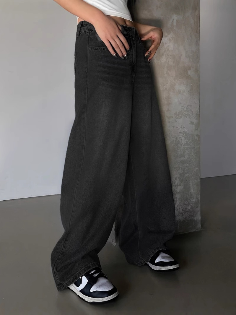 American-style Water-washed Blue Wide-leg Super-long Trailing Jeans Women's Ripped Loose Wide-leg Casual Pants