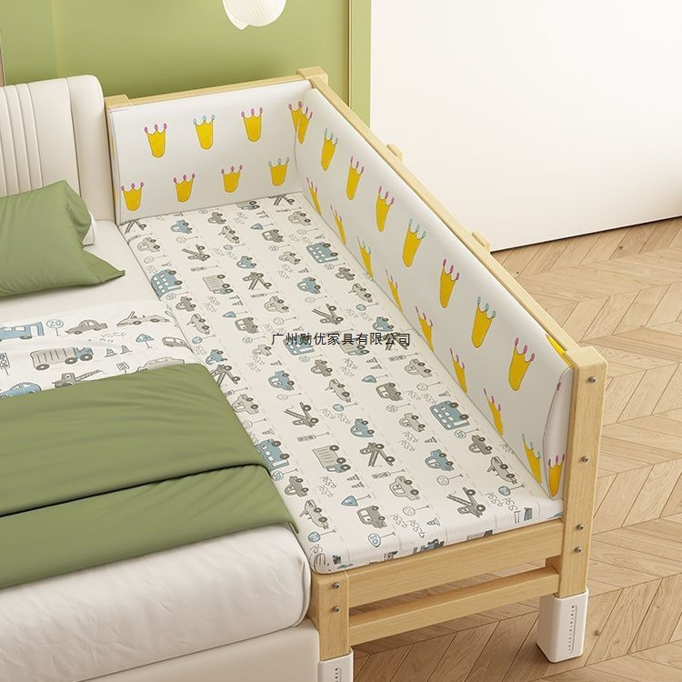 Children's Spliced Bed with Widened Bedside Extension, Baby Flat Bed, Adjustable Solid Wood Crib for Adults to Sleep on