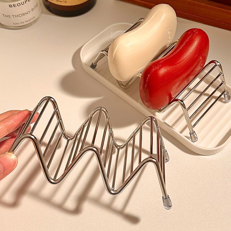 Stainless Steel Soap Box Ins Soap Box Bathroom Soap Storage Drain Rack Creative Wave Household Storage Rack