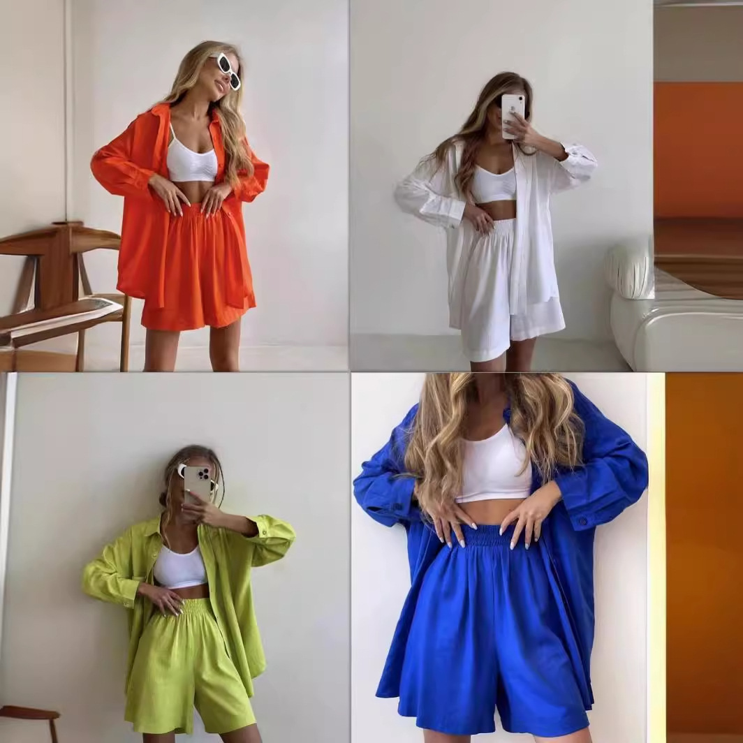 European American Cross-border Spring And Autumn Loose Casual Single-breasted Long-sleeve Fashion Solid Color Sports_voghion.com
