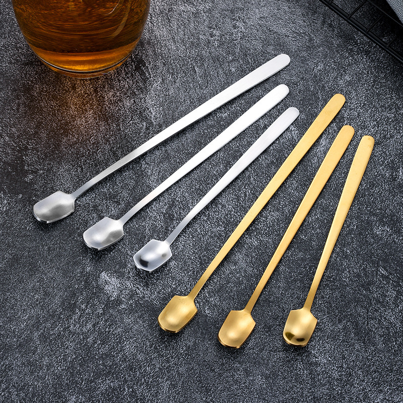 Stainless steel square head spoon mixing spoon Internet celebrity long handle spoon seasoning small spoon coffee spoon Bird's Nest Honey Spoon gift spoon