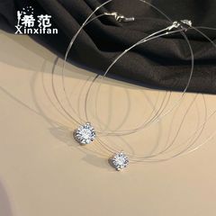 S925 スターリングシルバー モアッサナイト マーメイド ティアーズ ネックレス ガールズ 絶妙な目に見えない透明な釣り糸ネックレス ネックウェア シンプルなスタイル