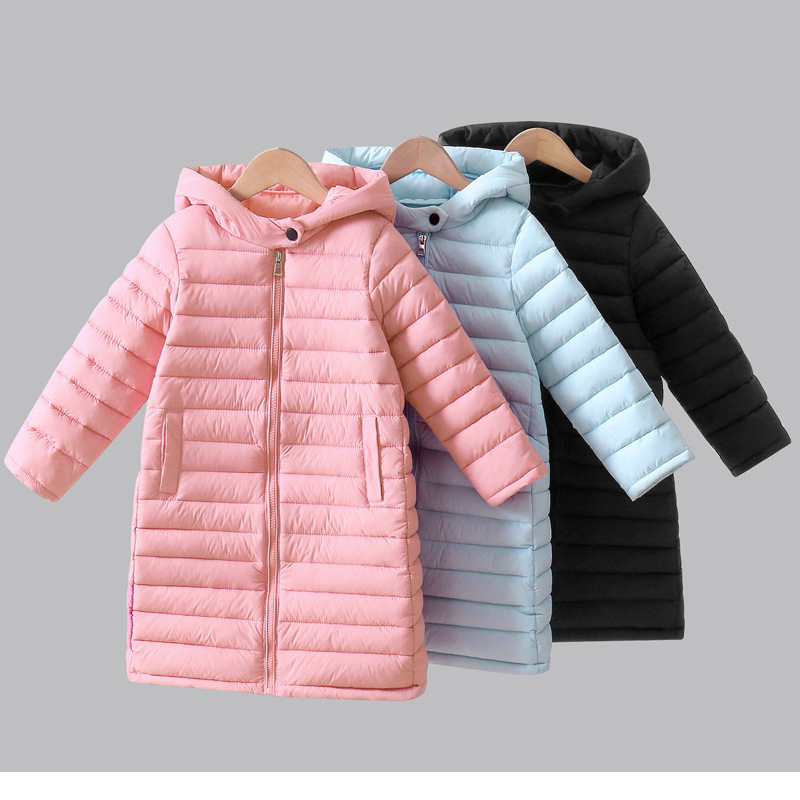 Niñas gruesas chaquetas de algodón 2025 nuevas chaquetas de algodón para niños chaquetas de invierno para niños de rodilla media y larga