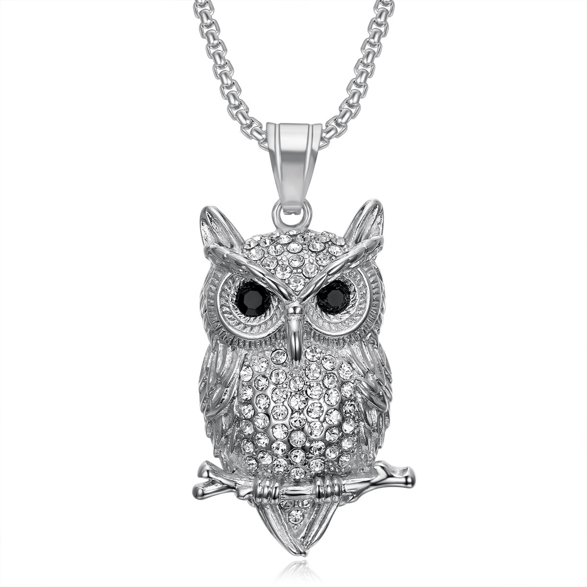 DIY Jewelry Accessories Classification 1 Piece Quantity Titanium Steel Material 1 Piece 56*30mm 60cm Titanium Steel Rhinestones Gold Plated Owl Pendant Chain