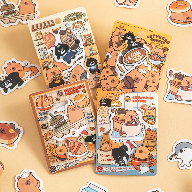 Квадратный остров Капибала, кофейная серия, без вырезов, милые детские креативные наклейки с героями мультфильмов, высококачественный набор наклеек