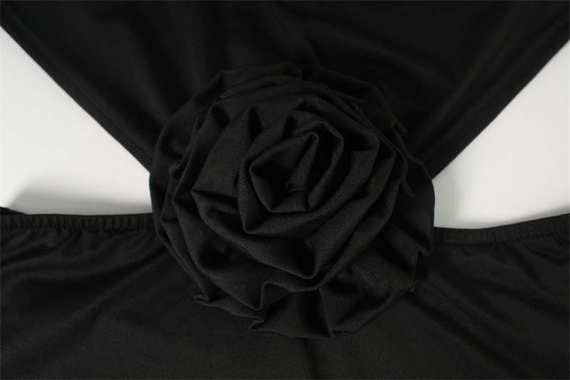 Women's, Adults Gender Amazon Hot European And American Pure Desire Summer New Fashion Temperament Midriff Outfit Half Turtleneck Flower Decoration Dress Women
