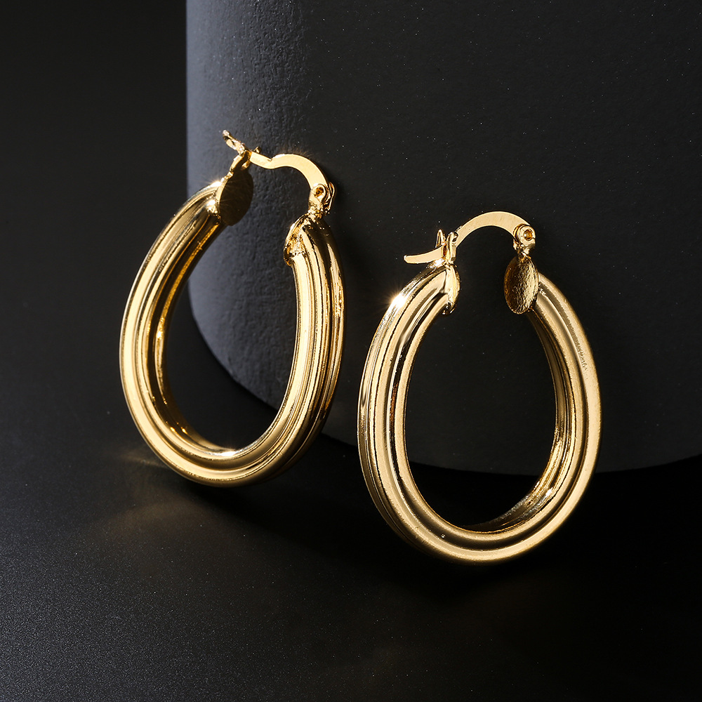 Fashion copper plated 18K gold round geometric earrings women