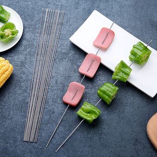 304 Stainless Steel Barbecue Skewers Round Skewers Meat Skewers Tongs Household Barbecue Needle Tools