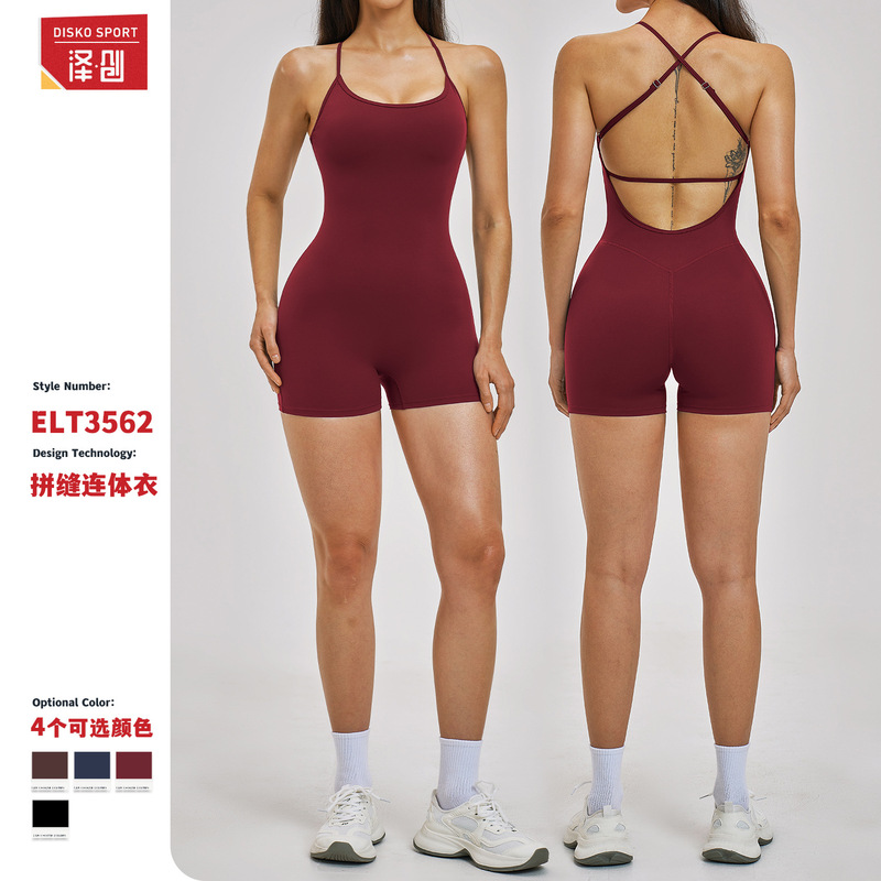 European and American Style Two-Piece Color-Blocked Sports Jumpsuit with Straps, One-Piece Yoga Outfit, Backless Outdoor Fitness Jumpsuit 3562 European and American Style Two-Piece Color-Blocked Sports Jumpsuit with Straps, One-Piece Yoga Outfit, Backless Outdoor Fitness Jumpsuit 3562