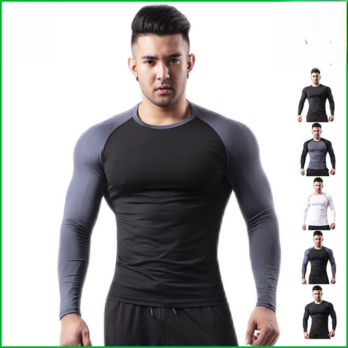 Cross-border fitness clothing men's summer quick-drying breathable long-sleeved tight-fitting sweat basketball training running sports T-shirt