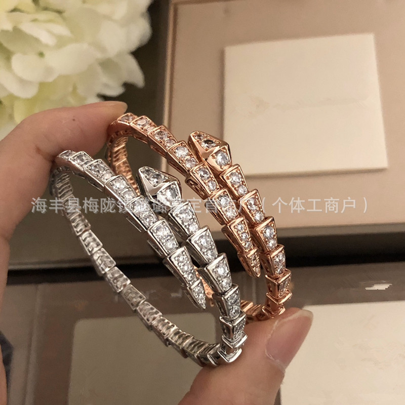 High-End Baojia Spring-Set Diamond Snake-Shaped Bracelet 18K Rose Gold Snake Bone Bracelet Cross-Border E-Commerce Jewelry Trend