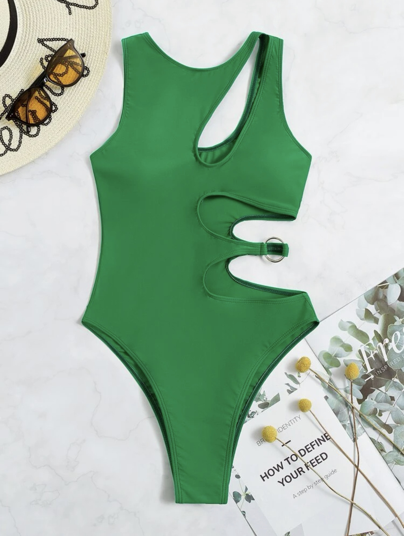 Hollow sleeveless tight solid color One Piece Swimsuit NSCSY131846