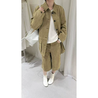 爱与南希十三行2026秋韩系翻领抽绳收腰工装麂皮夹克外套女04941