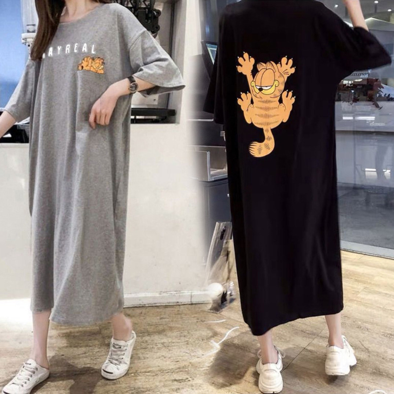 Plus-Size Short-Sleeve Cartoon T-Shirt Dress for Women, Korean Version 100kg, Large Size Loose Long Over-The-Knee Maternity Nightdress Dress Plus-Size Short-Sleeve Cartoon T-Shirt Dress for Women, Korean Version 100kg, Large Size Loose Long Over-The-Knee Maternity Nightdress Dress
