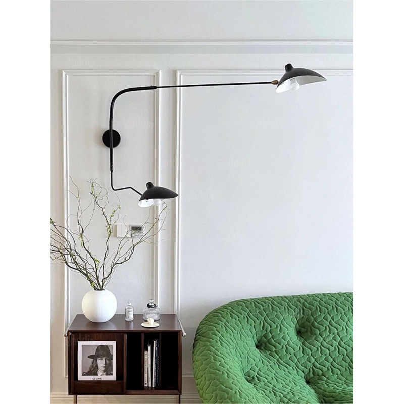 Vintage French-style long-arm wall lamp, Serge, Nordic design, suitable for living room, study, reading, bedroom, bedside swing arm lamp