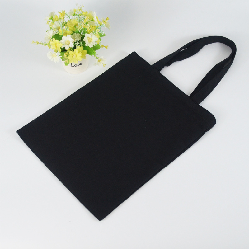 现货黑色帆布手提袋 文艺单肩帆布包 空白广告帆布购物袋加印logo