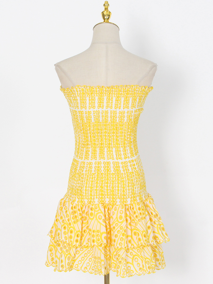 Elegant Ruffled Strapless Women's Dress For Spring Season_voghion.com