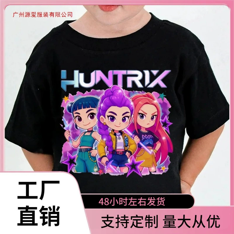 Детская футболка 2025 Fun Huntrix Kpop Demon Hunter футболка для мальчиков и девочек, подарок фанатам летом