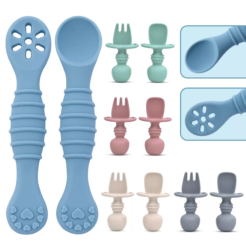 跨境爆款婴儿勺子宝宝辅食餐具喂养流食勺防呛硅胶叉勺子现货批发