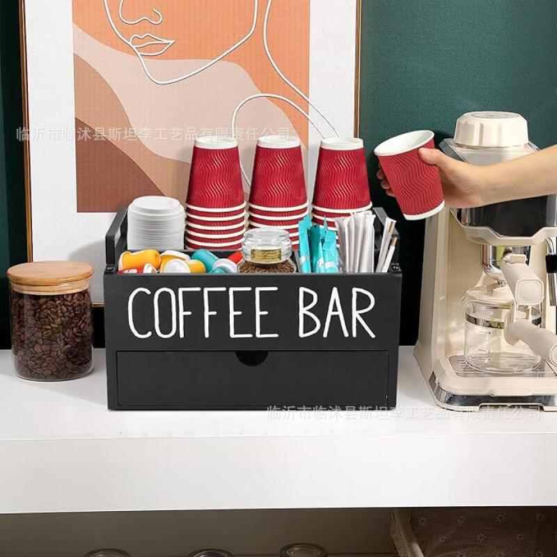 Caja de almacenamiento de tazas de café de madera sólida con escritorio de cápsulas de café de madera dividida, soporte de bolsa de café de madera para almacenamiento transfronterizo