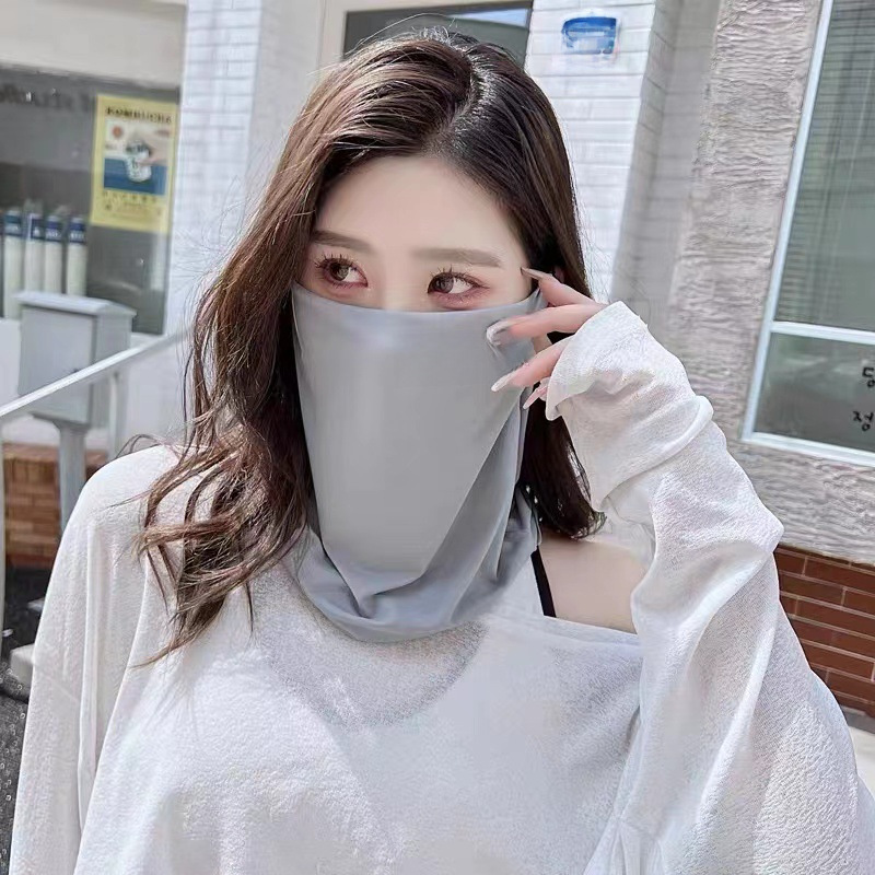 Sun protection face mask with nose and mouth cover for women, trendy, dustproof, breathable, UV protection, neck protection, ice silk, thin face shield for summer driving