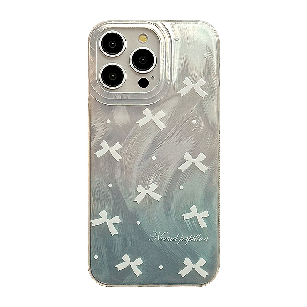 Protective Phone Case For IPhone 17 16 15 14 13 12 11 Pro Promax Plus Korean Ins Blue And White Bow Phone Case Feather Yarn 12 Niche 14_voghion.com
