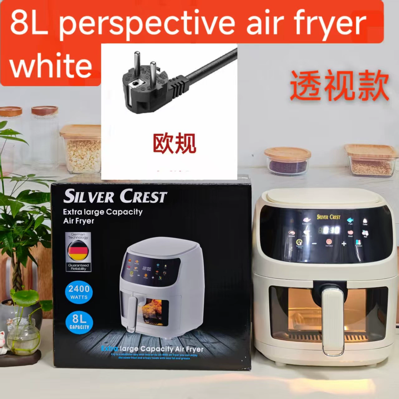 Air fryer (SILVERCREST) 8 L, see-through window, fully automatic multi-function electric fryer