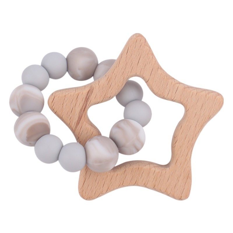 Nuevo bebé suministros de dibujos animados haya estrella mordedor creativo DIY contraste color cuentas silicona mordedura pulsera goma juguete