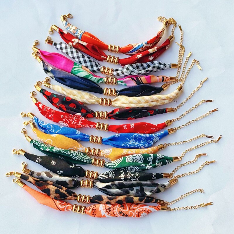 European and American Cross-Border Trendy Silk Scarf Bracelets, Colorful French-Style Elegant Retro Small Silk Scarf Wristbands, Spring and Summer Lazy Fashion European and American Cross-Border Trendy Silk Scarf Bracelets, Colorful French-Style Elegant Retro Small Silk Scarf Wristbands, Spring and Summer Lazy Fashion