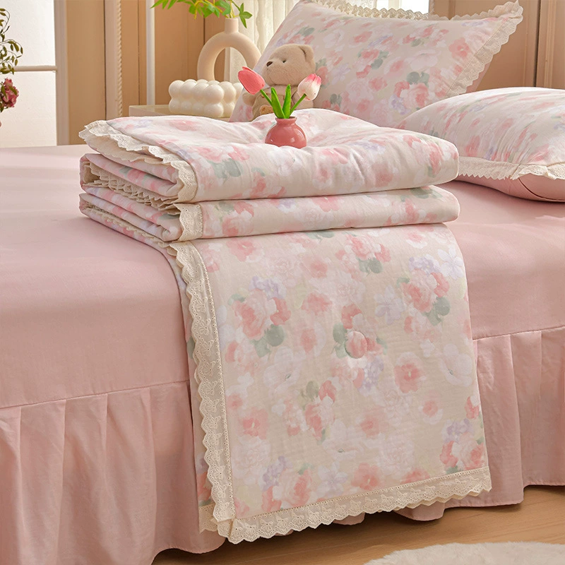 Cotton double-layer fresh bedspread, summer duvet, set, 4 piece set