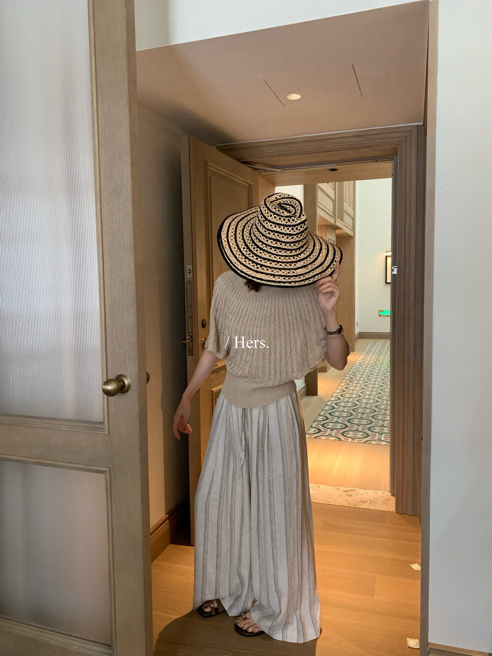 Quần culottes nữ ống rộng cạp cao chun rút dây sọc kẻ chất liệu ramie mùa hè — Màu cà phê, màu mơ chi tiết 28